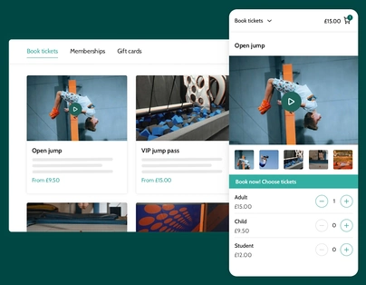 Booking cards for trampoline park jump sessions on a mobile screen